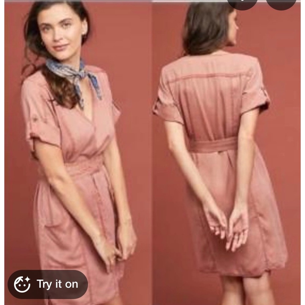 Pilcro and the Letterpress Pink Lyocell V-Neck Tie Waist Utility Dress SP